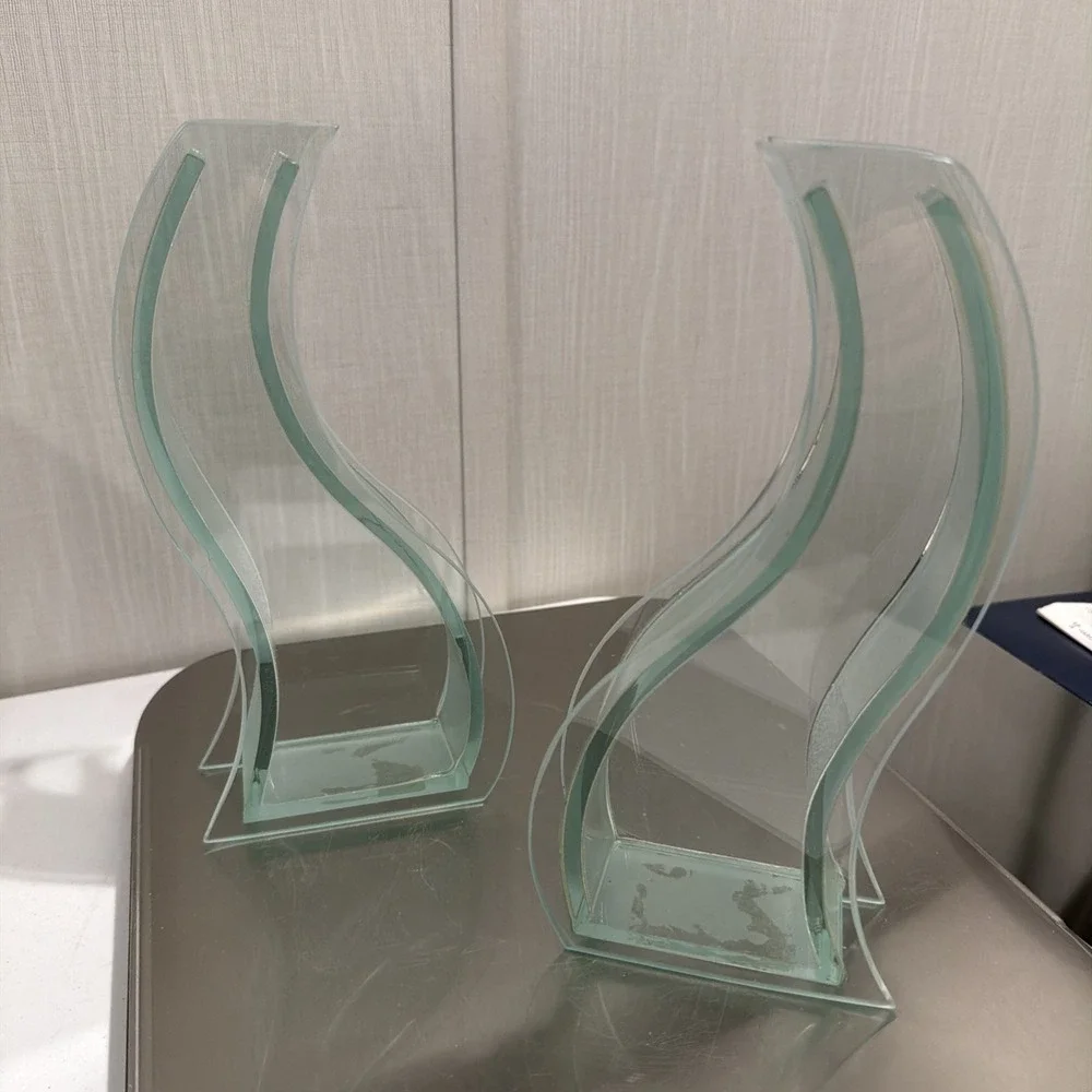 contemporary‎ Art Deco glass sculptural Abstract Wavy vases Frosted Sides.